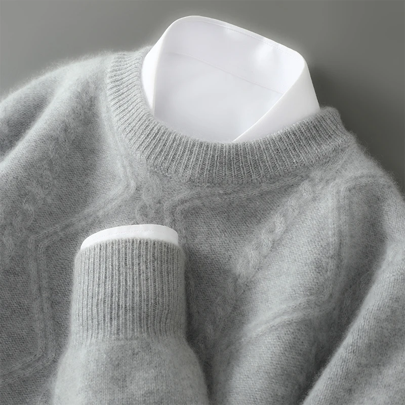 【支持质检】红色100%纯羊毛秋冬厚款男士圆领套头羊毛打底衫毛衣