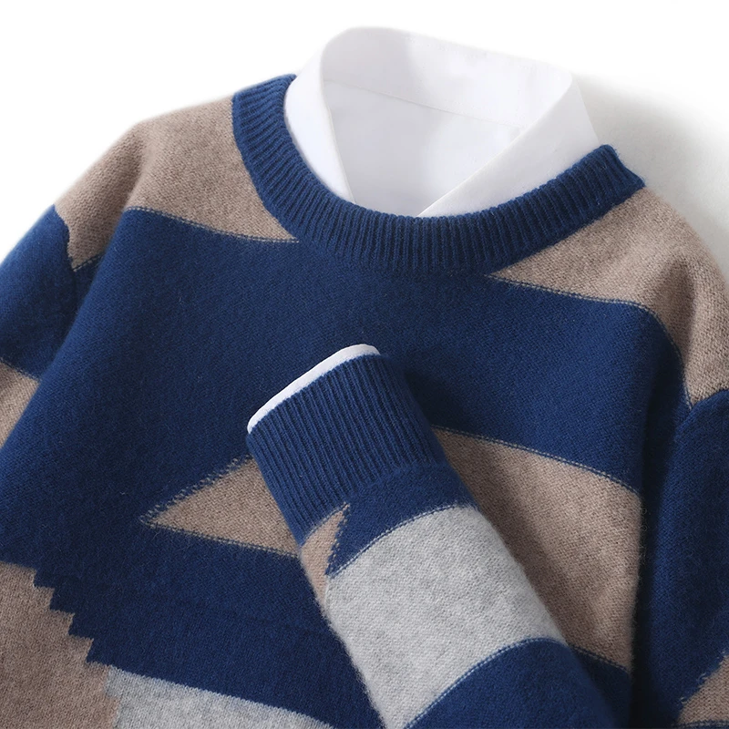 【支持质检】100%澳洲羊毛男士圆领套头厚款保暖毛衣宽松百搭内搭