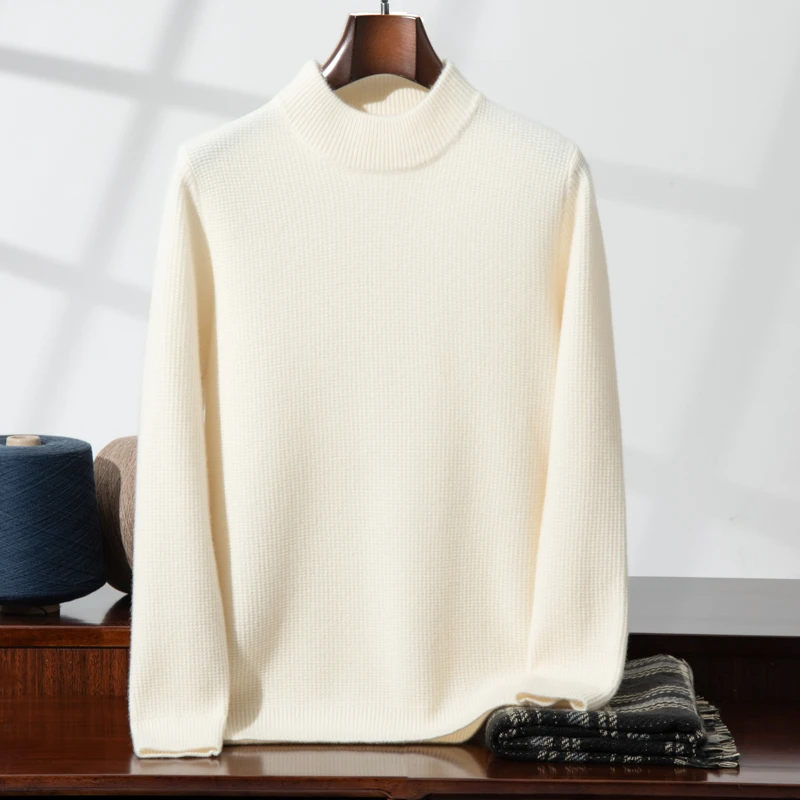 【支持质检】100%纯山羊绒正反针秋冬七针加厚男半高领套头轻奢内搭