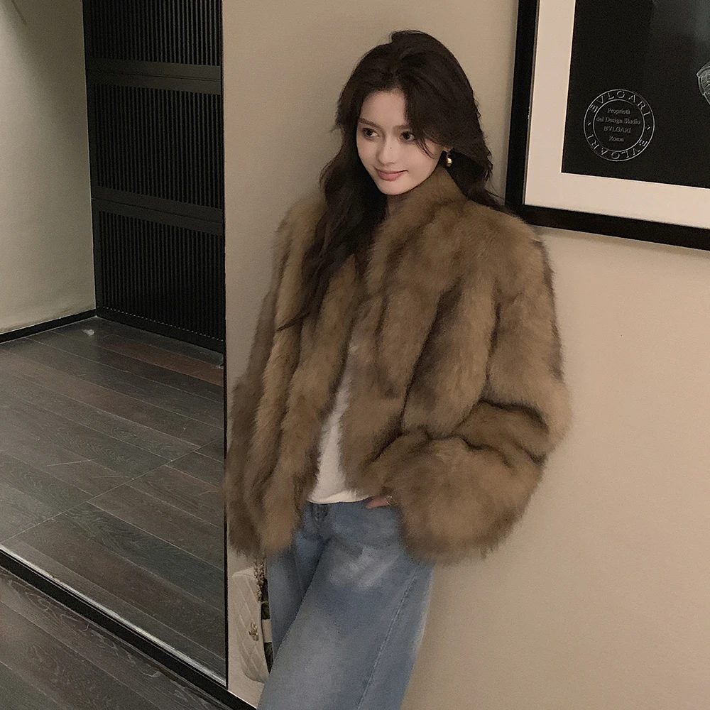 即将涨价 狐狸毛皮草外套女短款晕染2025冬季新款立领大衣24153