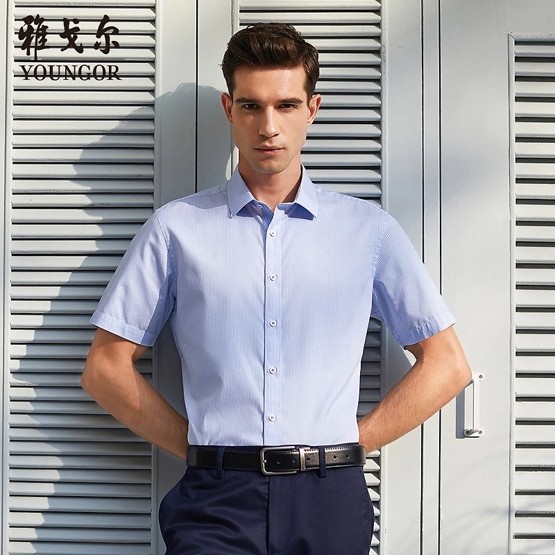 【全棉条纹DP免烫】雅戈尔夏季男士透气商务短袖衬衫薄款衬衣100229
