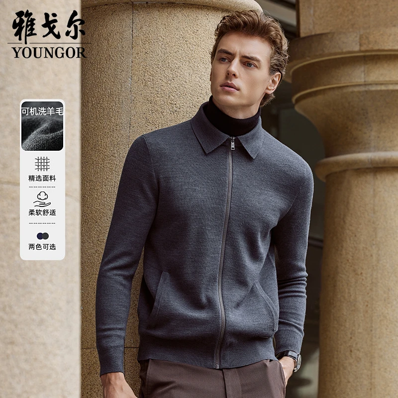 【可机洗绵羊毛夹克】雅戈尔秋季男商务休闲针织翻领毛衫外套619966