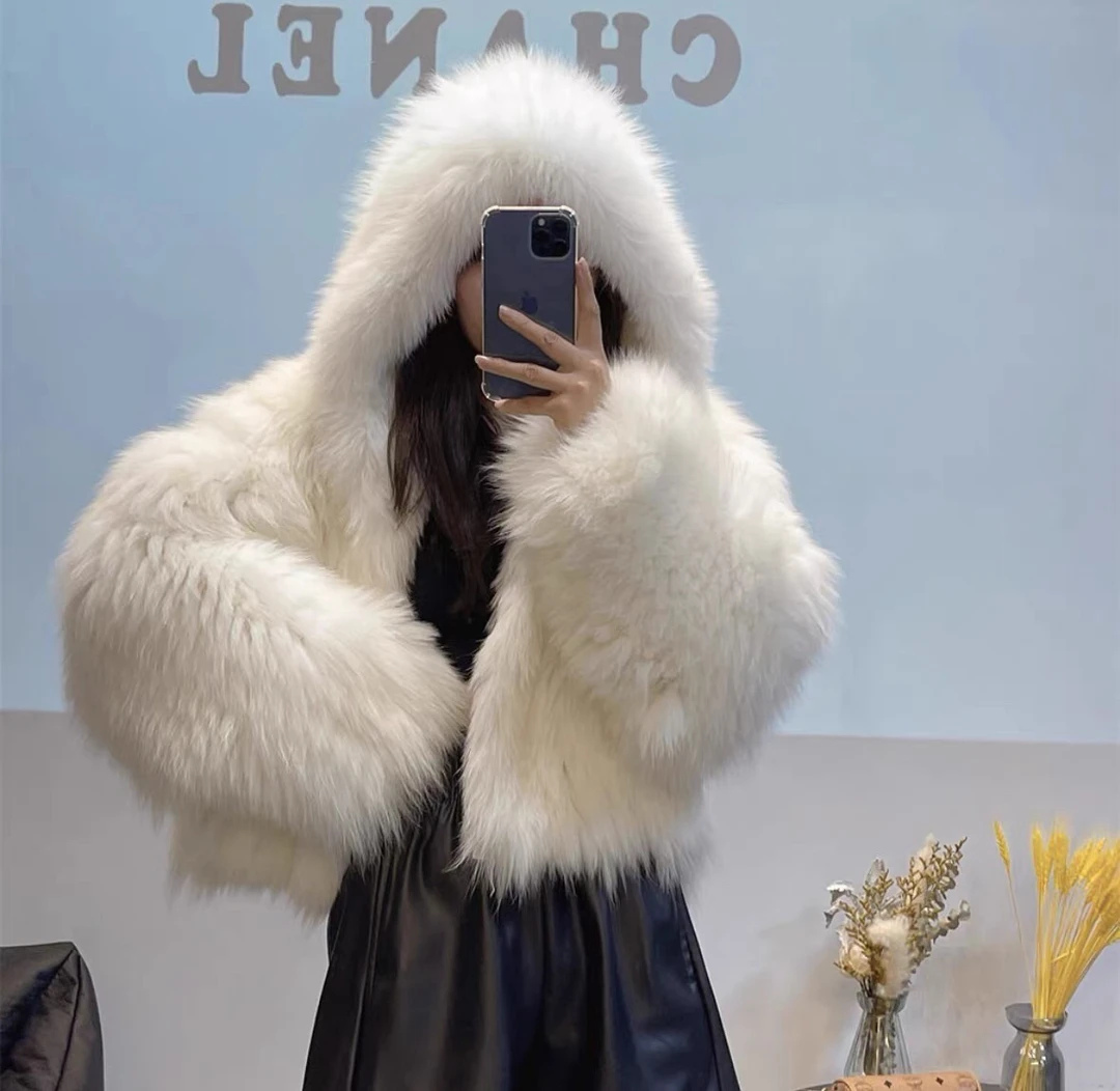 双面编织小帽款加密加厚保暖时尚洋气休闲外套韩版