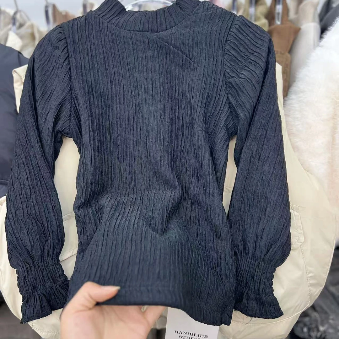 女童加绒打底衣时尚简约花边袖长袖洋气百搭秋冬套头半高领