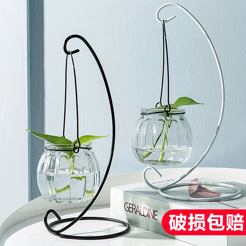 创意悬挂式透明水培玻璃花瓶插花盆绿萝壁挂小鱼缸简约现代小吊瓶