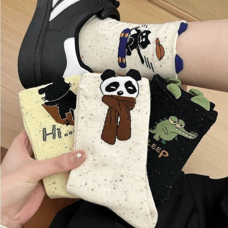 高颜值袜子春夏季可爱搞怪日系学院袜子女卡通点子纱吸汗中筒袜T9