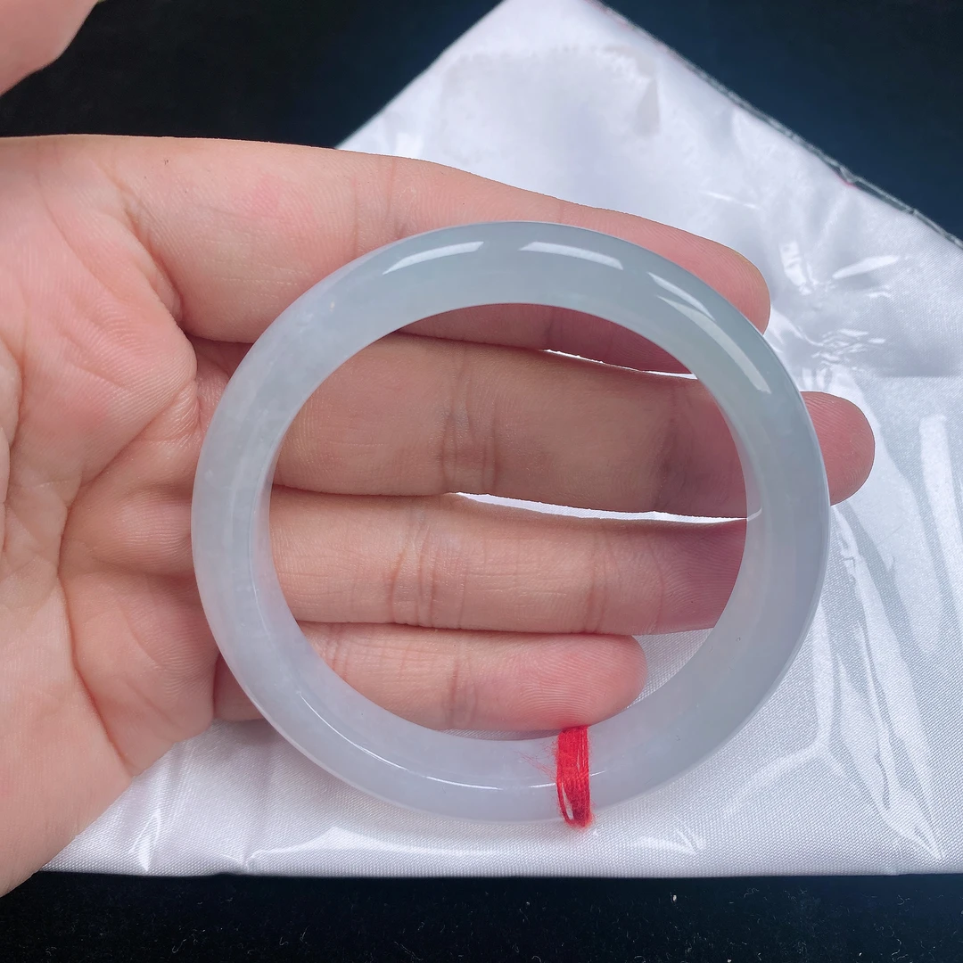 55圈口缅甸翡翠A货老坑冰种白月光正圈手镯玉镯子正品珠宝送证书