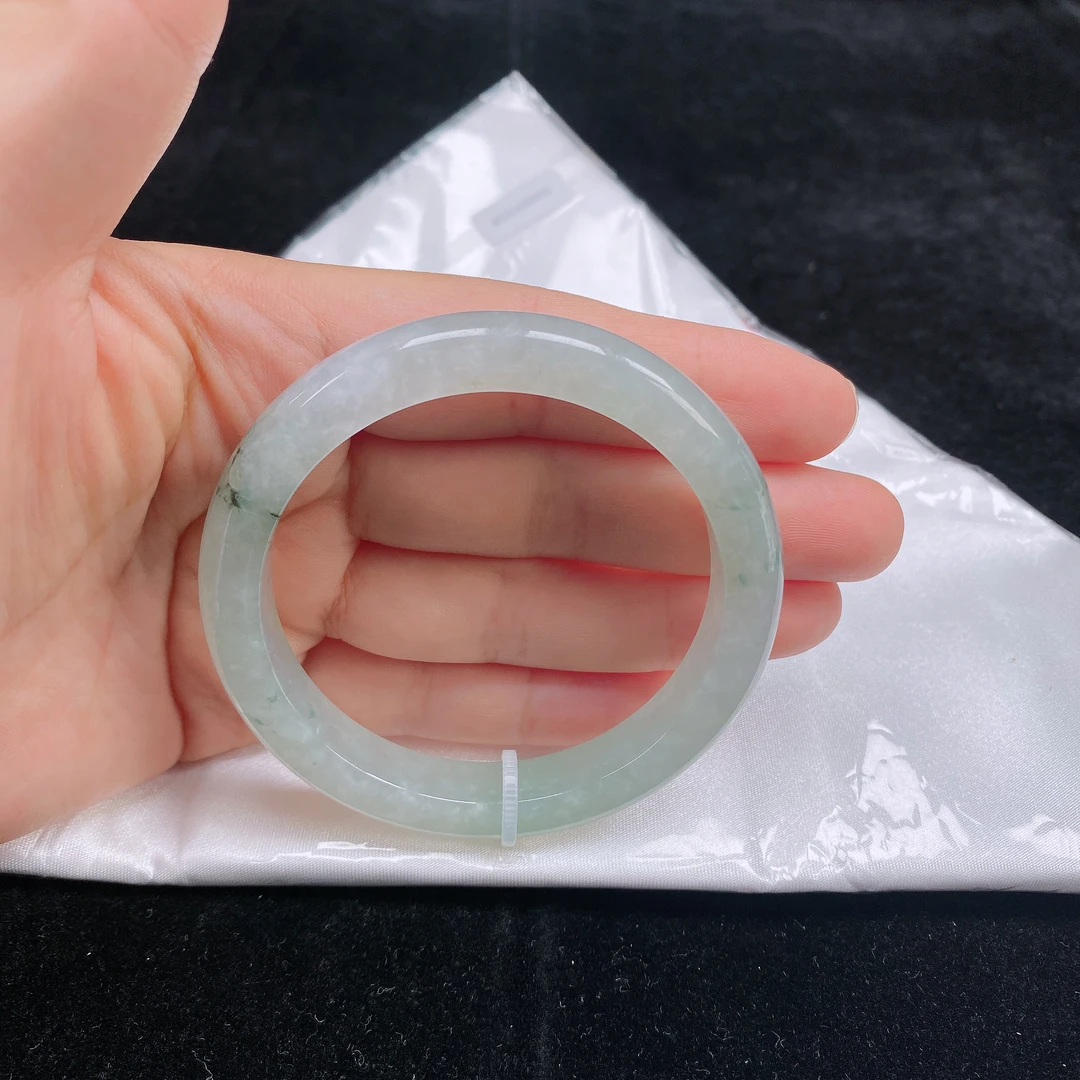 54圈口缅甸翡翠A货老坑糯冰满湖水绿飘花正圈手镯玉镯子正品珠宝