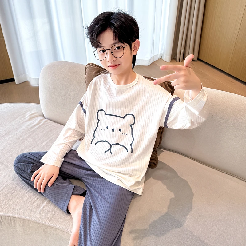 男童莫代尔睡衣2024春秋新款儿童薄款长袖家居服套装中大童空调服