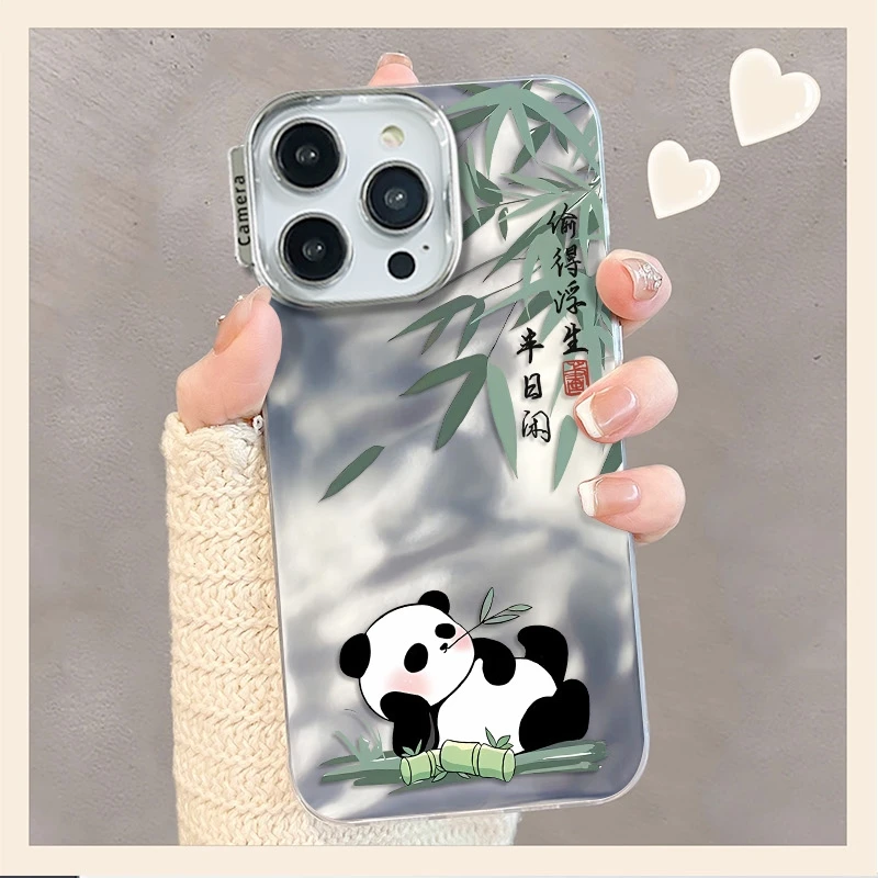 偷闲熊猫苹果15promax手机壳华为60创意iphone14简约13防摔小米14