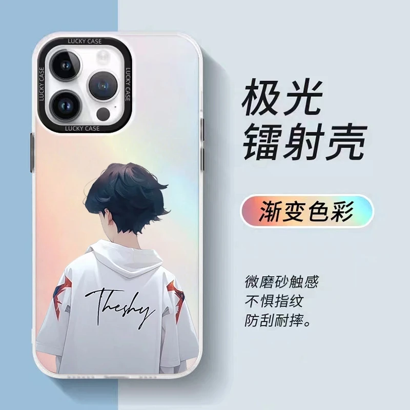 theshy背影高级渐变镭射苹果15promax手机壳iPhone14情侣13极光xr