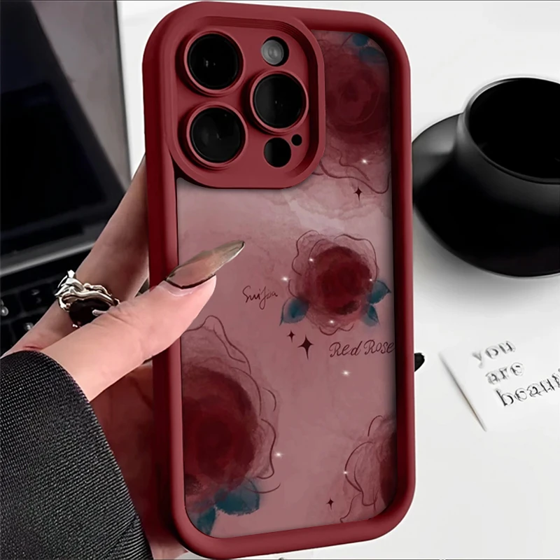 高级晕染玫瑰iphone15/13苹果14手机壳磨砂防摔12/11高级xs/x女款
