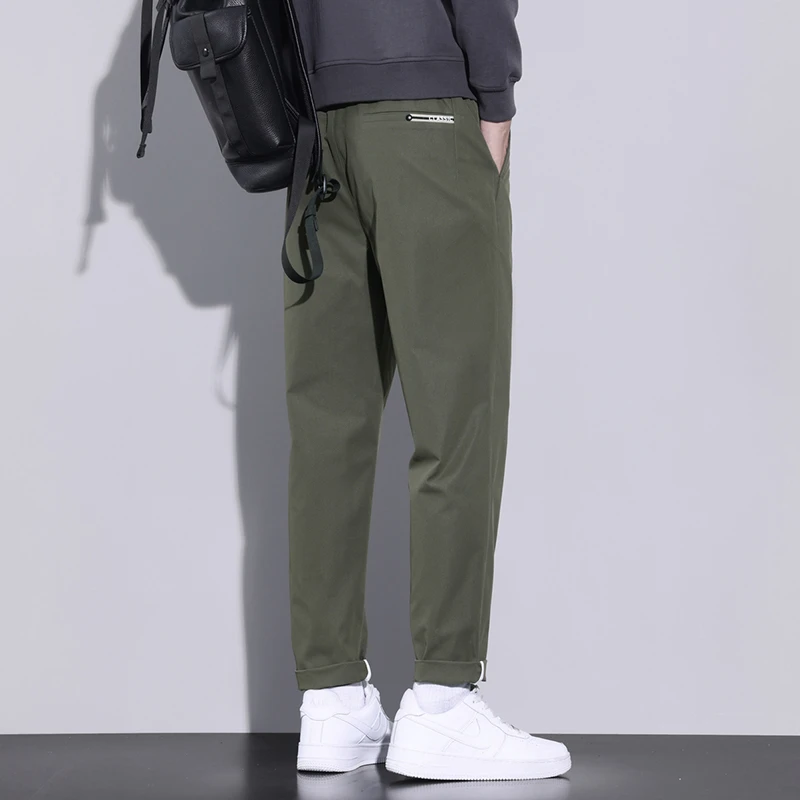 【2025春季新品】百搭厚款潮流舒适纯色休闲裤透气小直筒男韩版修身