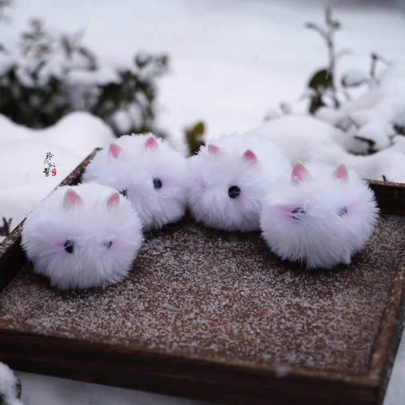 玲珑似繁毛绒绒腮红新年小兔子发夹发饰古风可爱儿童汉服古风配饰