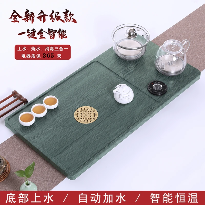 木纹绿石头乌金石套装全自动一体电磁炉烧水壶小茶盘2-干泡台茶盘