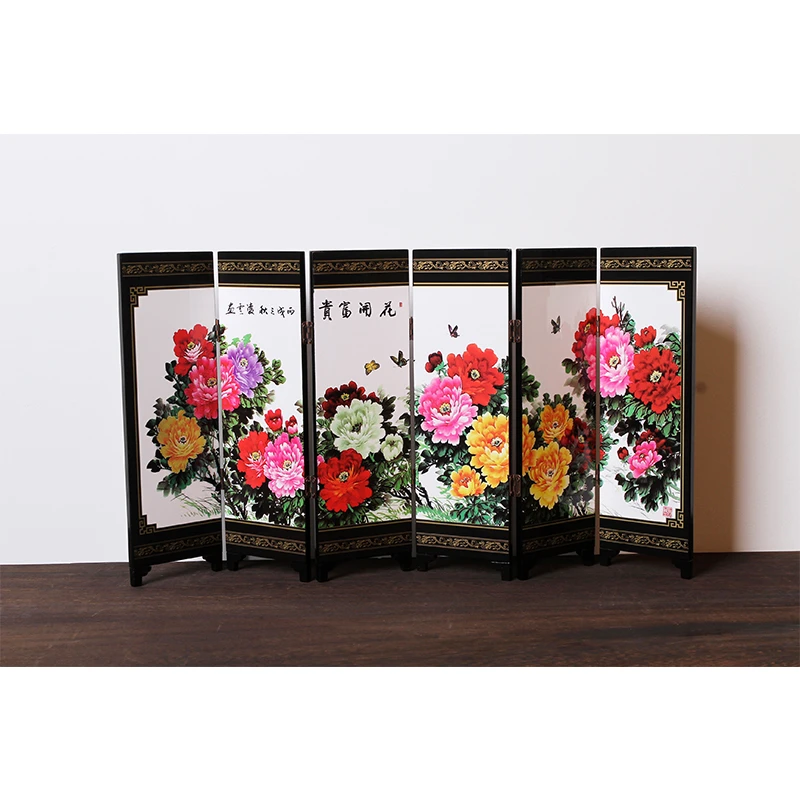 中式饰品漆器彩绘工艺仿古小屏风-创意中国风礼盒装年会老师礼品