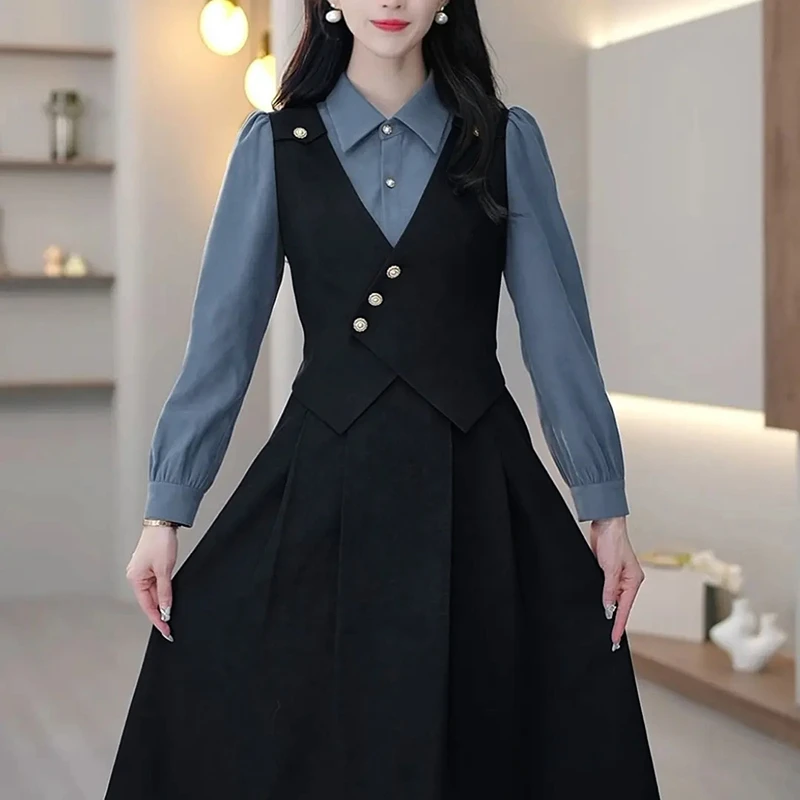 假两件衣裙2025新款女时尚长袖裙子7871