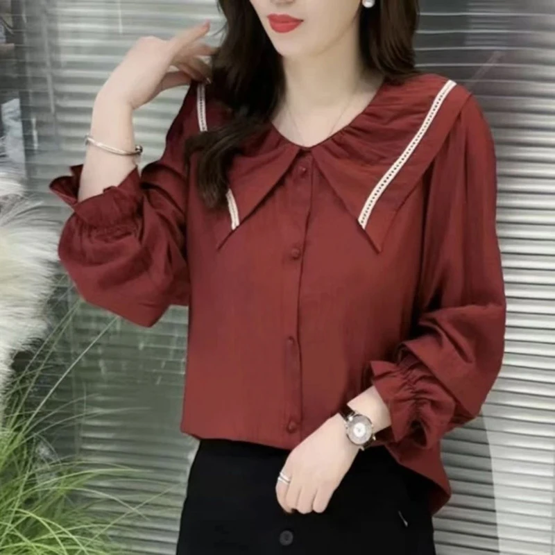 高档长袖上衣女新款时尚减龄娃娃脸小衫遮肚子显瘦气质打底衫7685