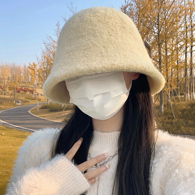 大头围帽子女冬季新款羊羔毛渔夫帽秋冬显脸小水桶帽大脸保暖盆帽