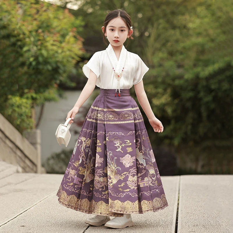 若普格儿童马面裙女童新款古装汉服中国风连衣裙古风半身裙唐装夏