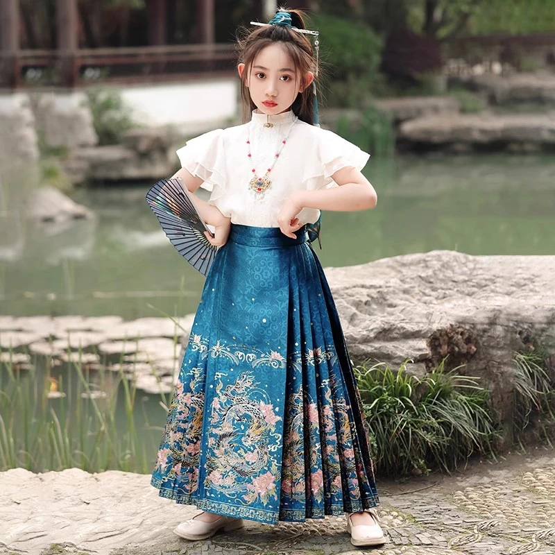 若普格儿童马面裙中国古风新款中式明制唐装女孩唐装春夏款半身裙