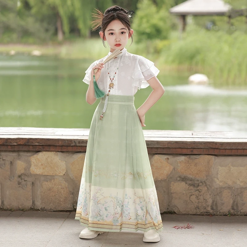 若普格女童马面裙儿童中国风汉服小女孩古装仙气半身裙唐装薄款夏