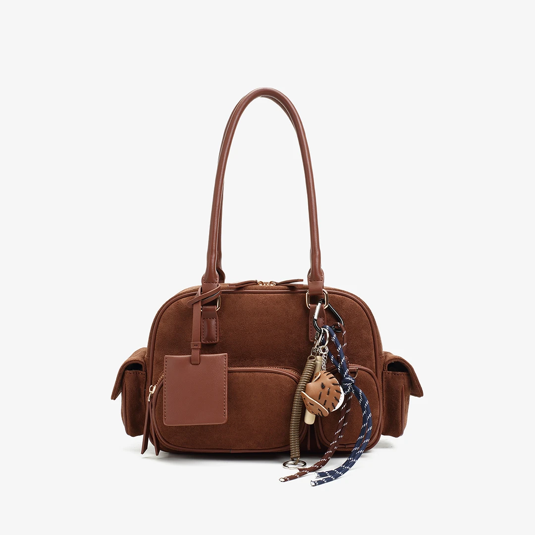 时尚休闲百搭女士棕色单肩斜挎包包24270【赠挂件】