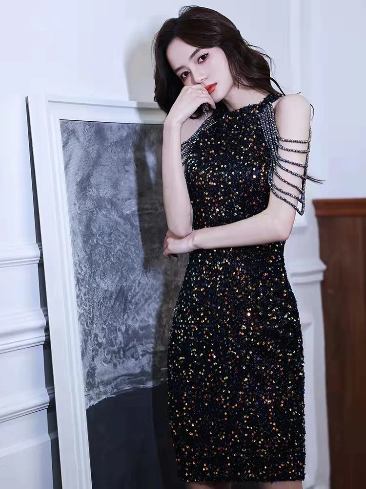 晚礼服嘉年华音乐主持裙宴会短款订婚气质小洋装轻奢高端生日时尚