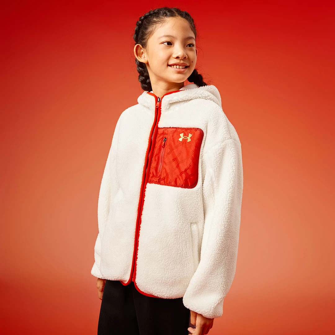 安德玛儿童新春系列秋冬保暖加厚外套百搭连帽摇粒绒24430658