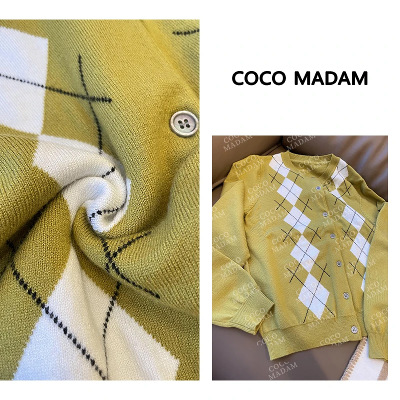 《An ni》Ani-B301 复古菱格提花针织开衫女百搭气质叠穿毛衣外套