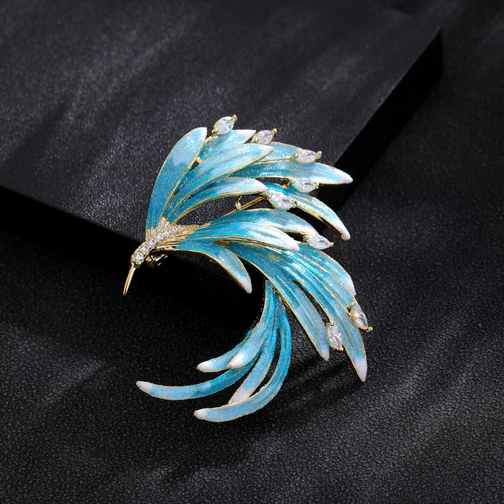 铜胸针 复古中国风渐变镶钻胸针优雅凤尾胸花别针大衣西服配饰