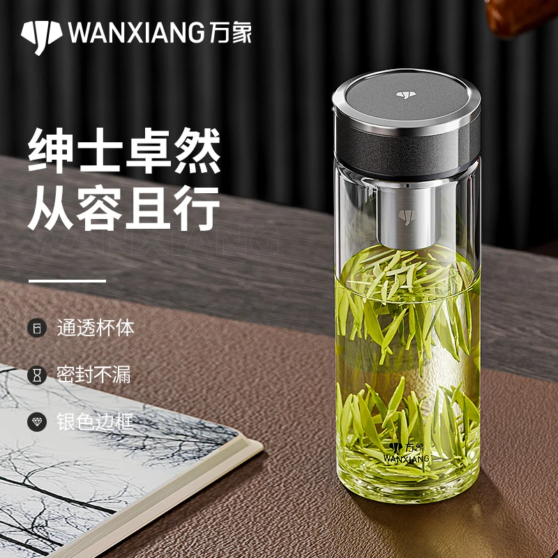 万象玻璃水杯男士单层泡茶杯商务办公车载水杯大容量泡茶水杯子