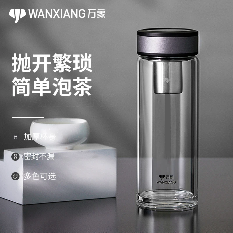 万象玻璃杯单层便携式双层车载杯高档商务时尚办公杯大容量透明杯
