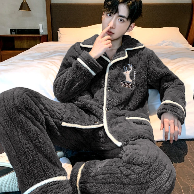 秋冬天款家居服加大码睡衣男士法兰绒两件套装大码宽松休闲珊瑚绒