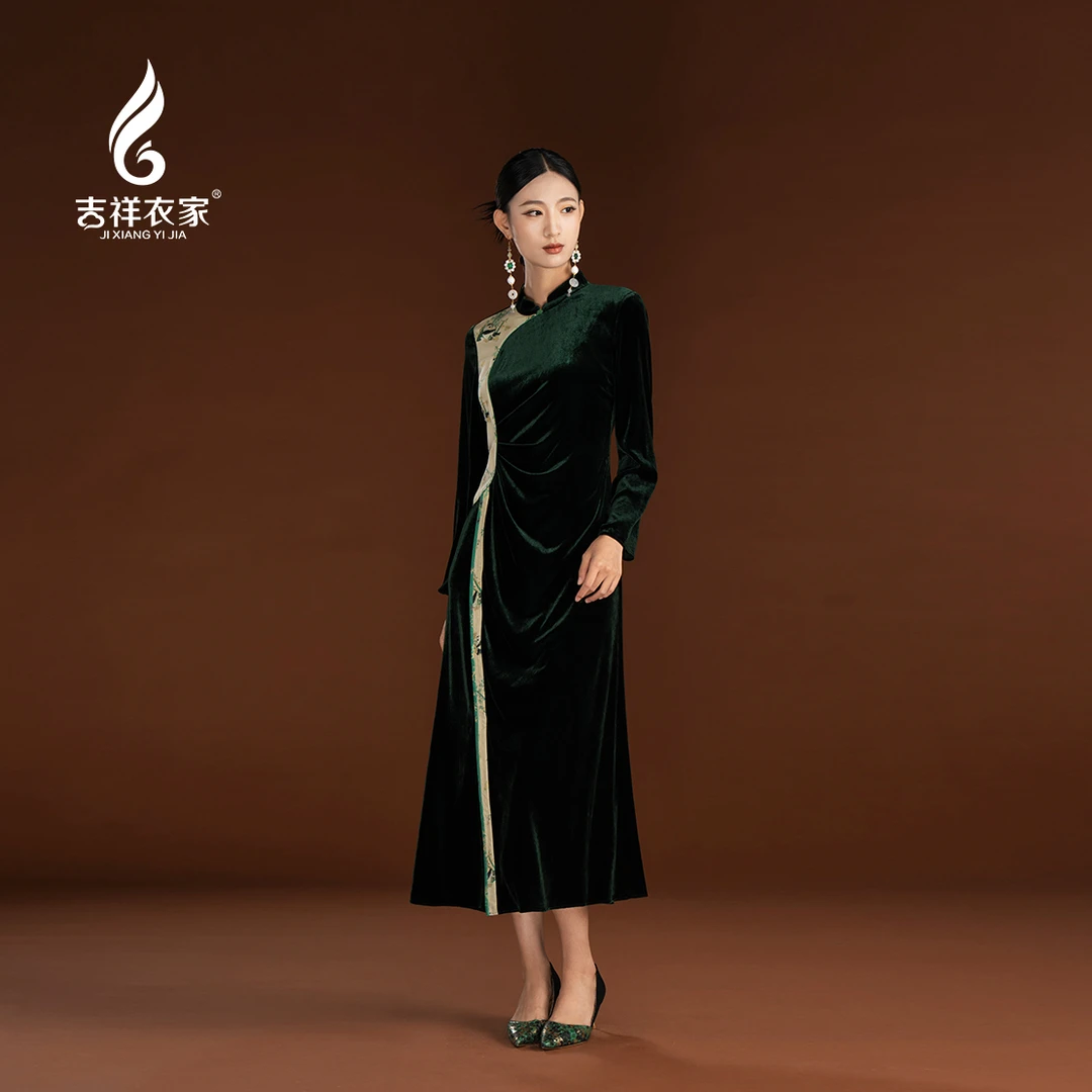 JIXIANGYIJIA/吉祥衣家 百草萌兮连衣裙中国风复古长袖943237142