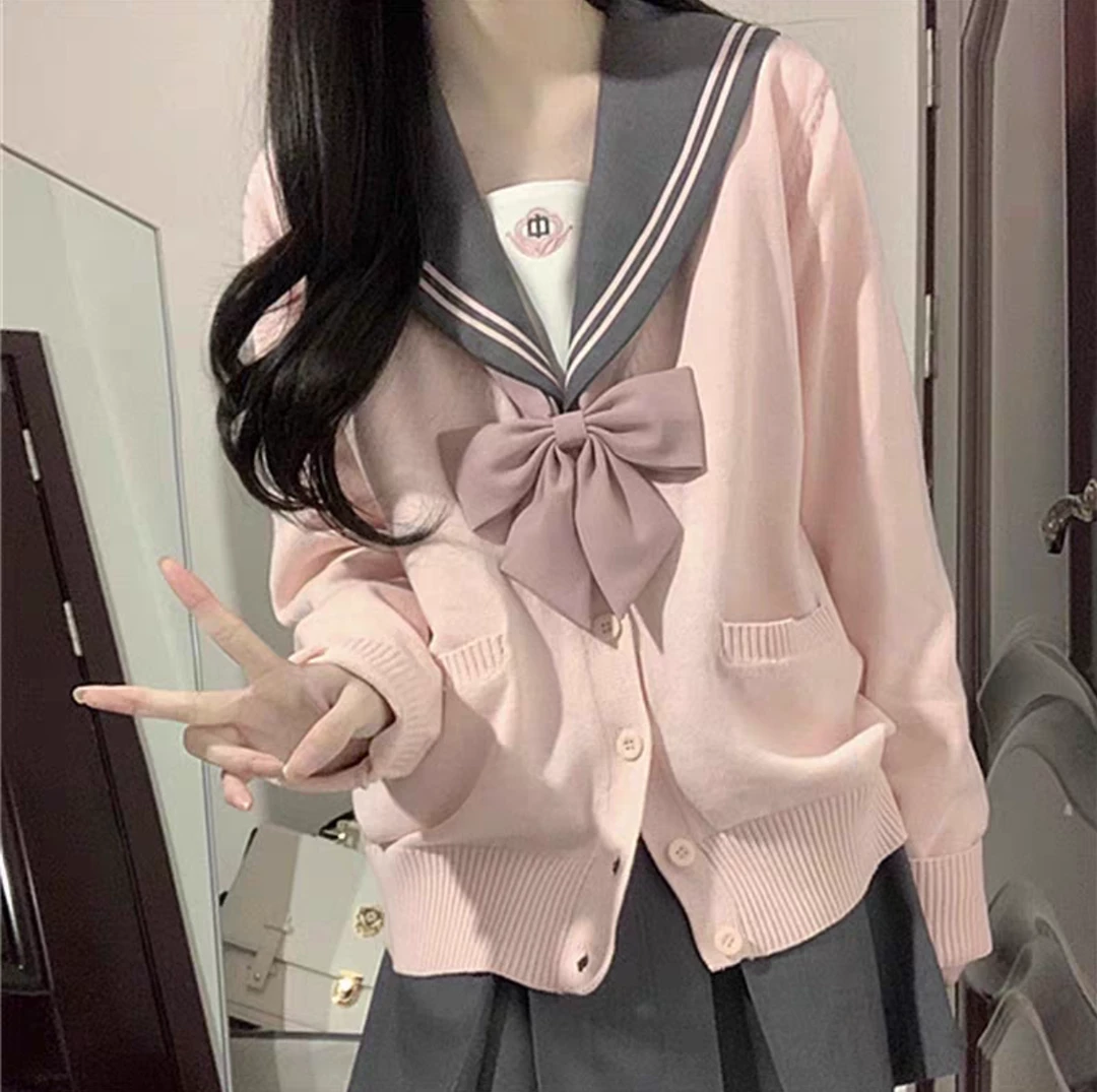 原创JK短款制服秋冬毛衣开衫外套长袖学院风在地铁站fitcheckjk裙