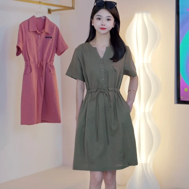 nuobeiyin/诺贝因夏季新款系带显瘦棉麻连衣裙 TSS0063397(Q27)