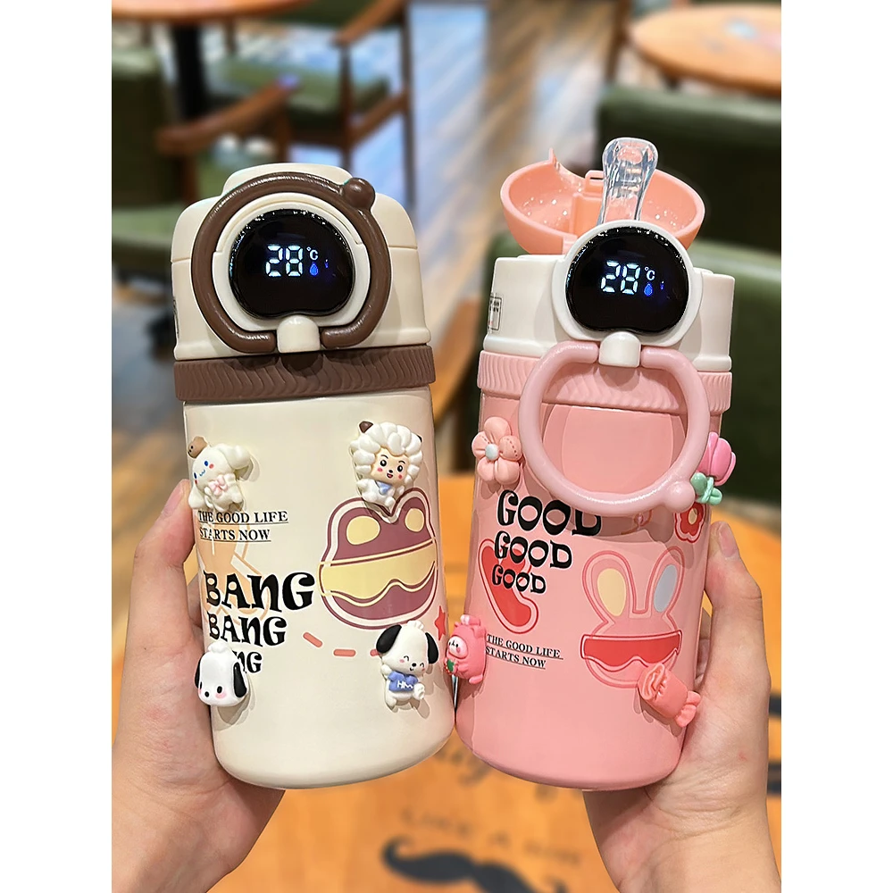 苏泊尔儿童保温杯316食品级智能显温水杯女生高颜值男学生便携吸