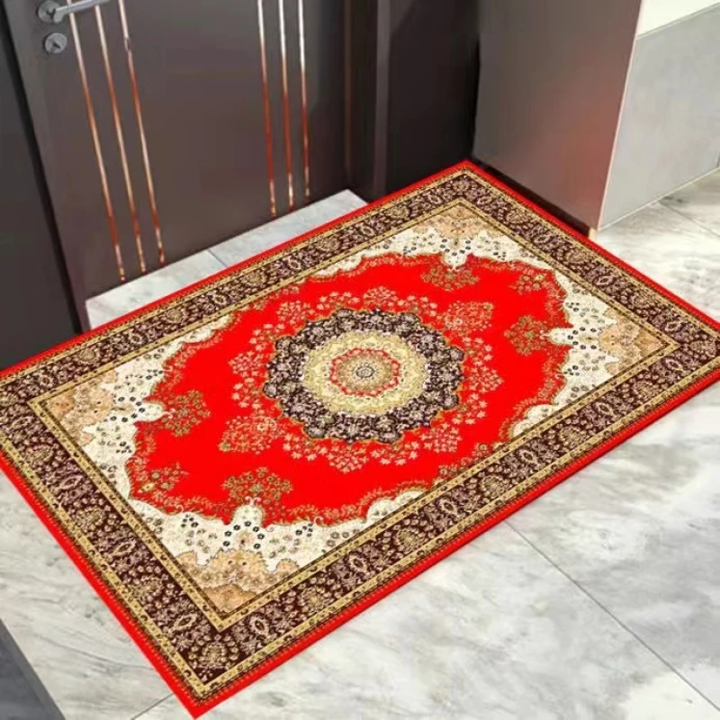 欧式红波斯入户喜庆红色茶几垫地毯吸水裁剪水晶绒地垫