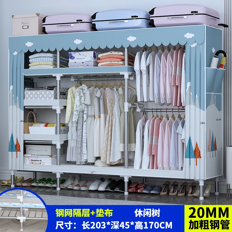 布衣柜组装家用简易单人结实出租房加固简约双人简约耐用简易衣柜