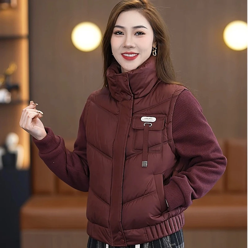 小个子休闲加厚棉服女设计感拼接短外套冬季新款韩版百搭减龄棉衣