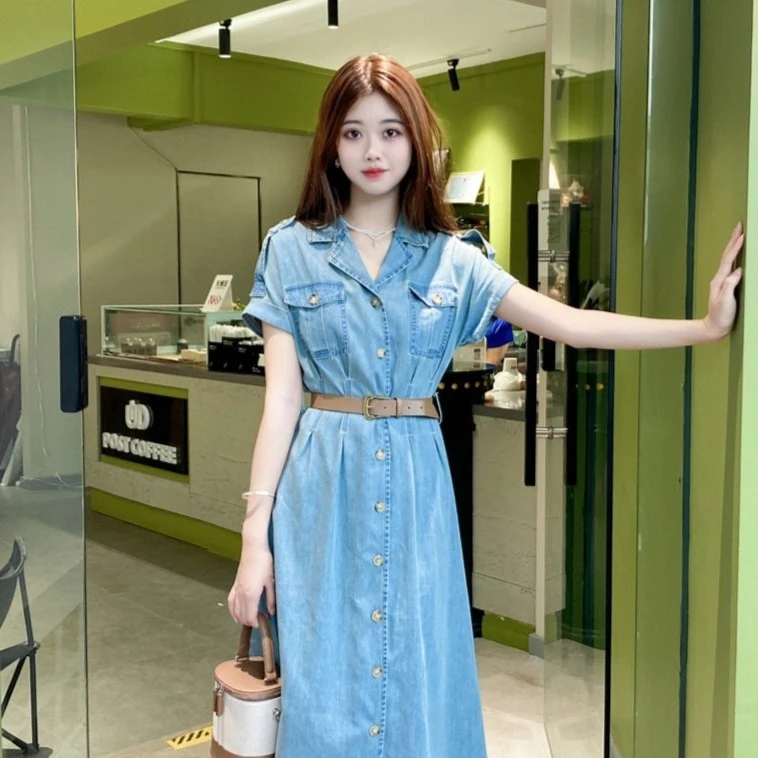 设计感牛仔裙洗水蓝时尚减龄显瘦洋气牛仔连衣裙裙子SZ1900686