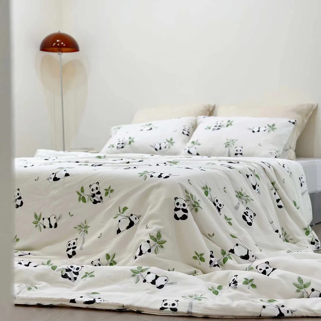 雅赞全棉双层纱四件套 柔软亲肤 植物活性印染 小清新印花 双人款