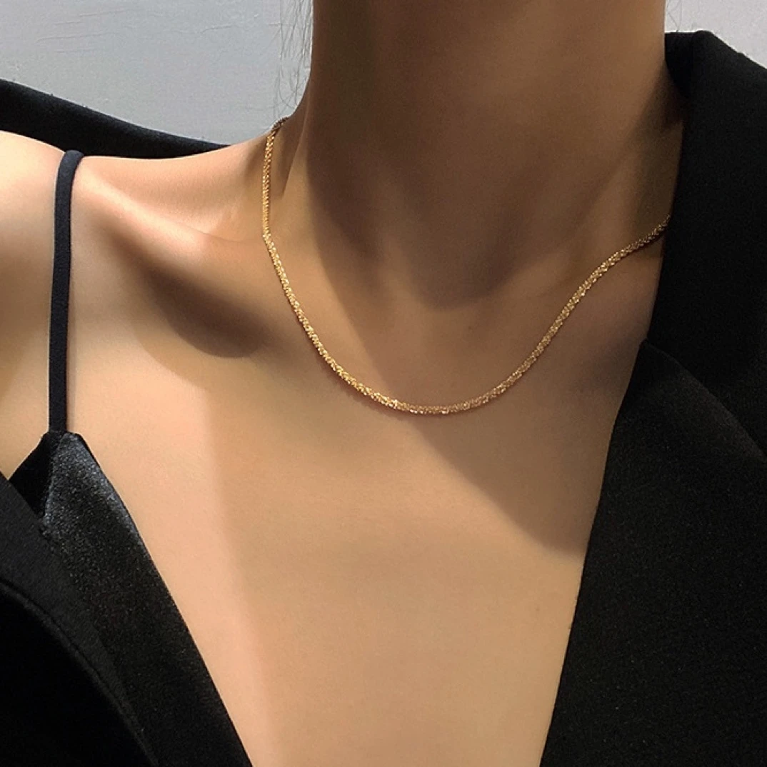 合金项链 新款波光粼粼素圈项链女轻奢小众设计感简约网红锁骨链