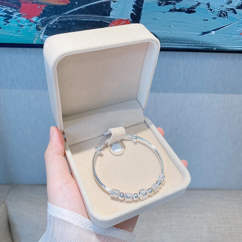 合金手镯 转运珠手镯女圆珠推拉足银手镯手环简约时尚年轻款