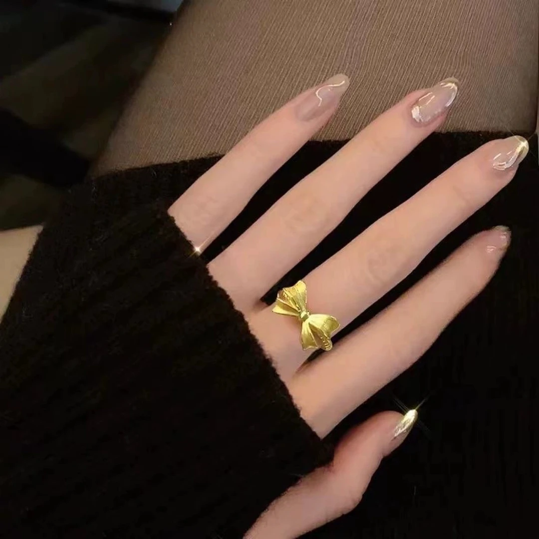 铜合金戒指 周家同款蝴蝶结永结同心戒指女士个性风潮金色戒指