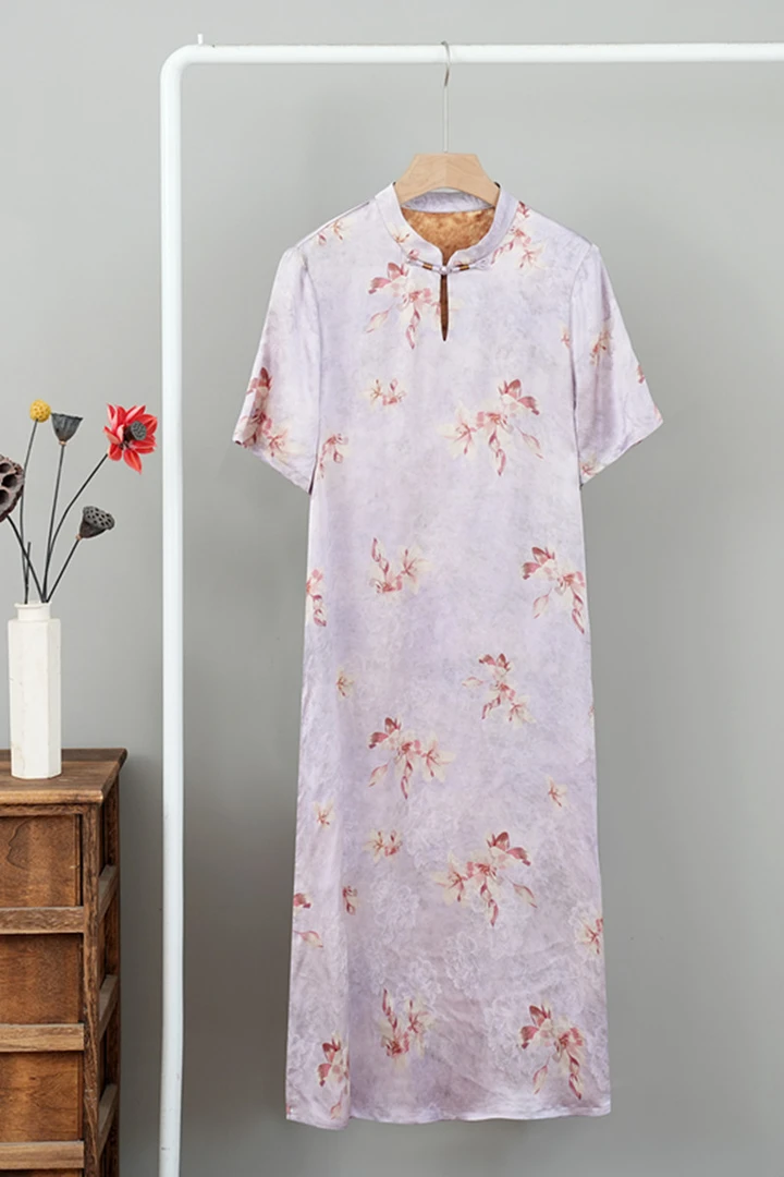 yifucai/伊芙彩高端定制莨纱香云纱旗袍桑蚕丝连衣裙中国风旗袍女