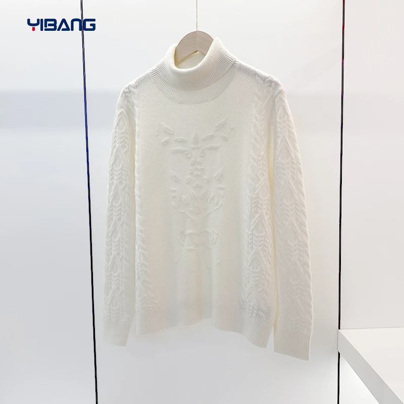 谊邦『康赛妮小山羊绒』厚款高领绣花两翻领时尚洋气百搭女装上衣服