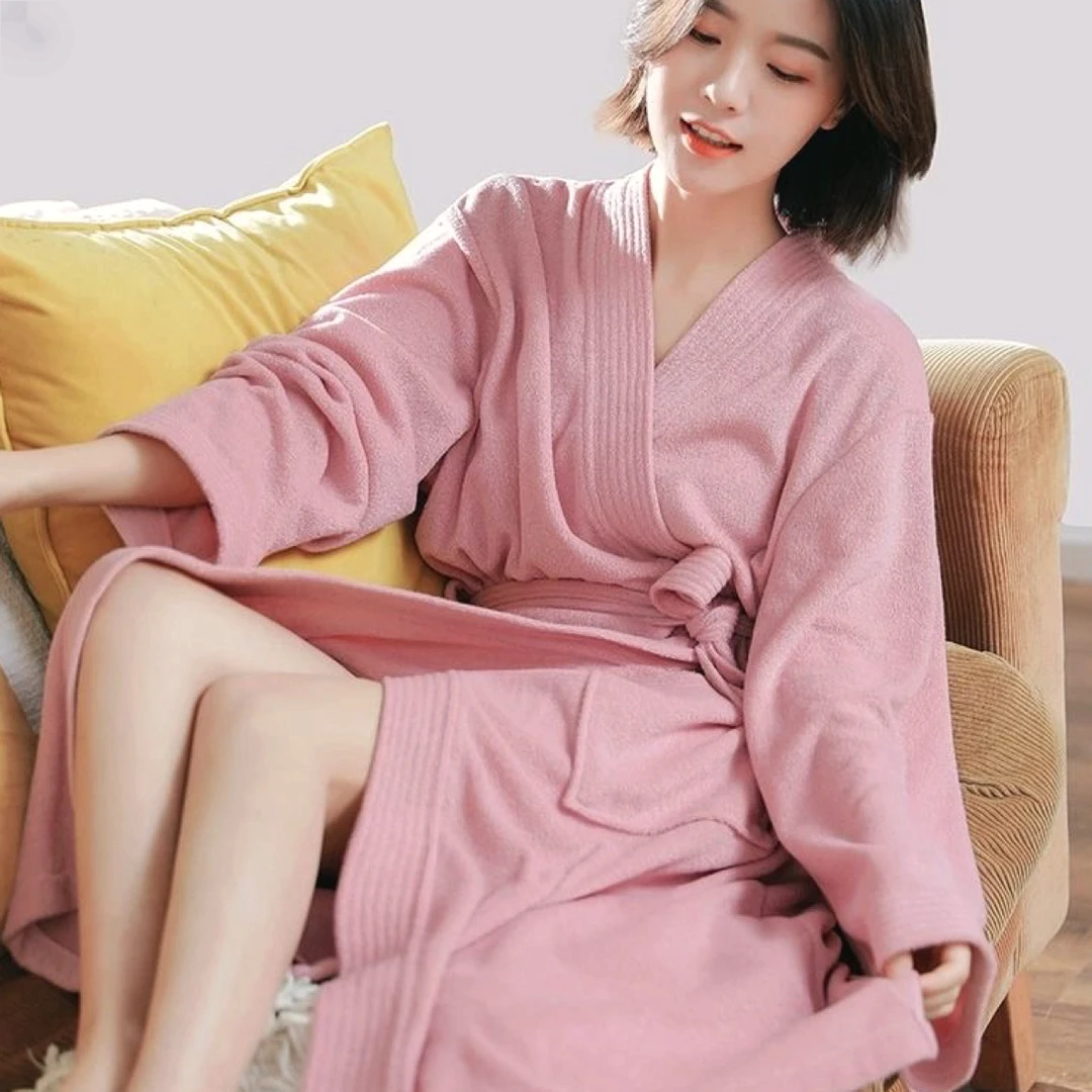 无品牌大码爆款毛巾布浴袍女士吸水气质情侣男士家居服宽松长袖
