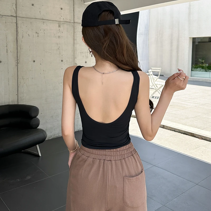 u型露背小吊带背心女外穿夏内搭带胸垫美背文胸一体内衣短款上衣